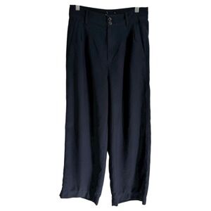 Wide Leg Cropped Pants High Waist‎ Career Casual Navy Blue xs